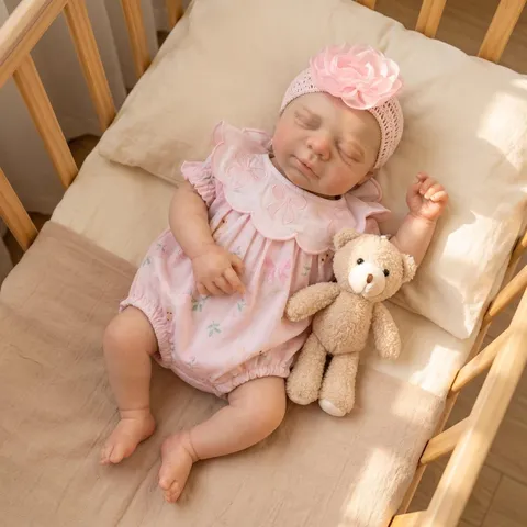 Solid Soft Platinum Silicone Reborn Doll Realistic Baby Toy With Pink Floral Lace Collar Outfit For Kids Gift Lifelike Doll