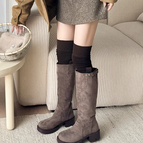 Calcetines Sobre La Rodilla De Algodón Para Mujer Color Sólido Sin Costuras Calcetines Altos Cálidos Invierno Otoño Transpirables