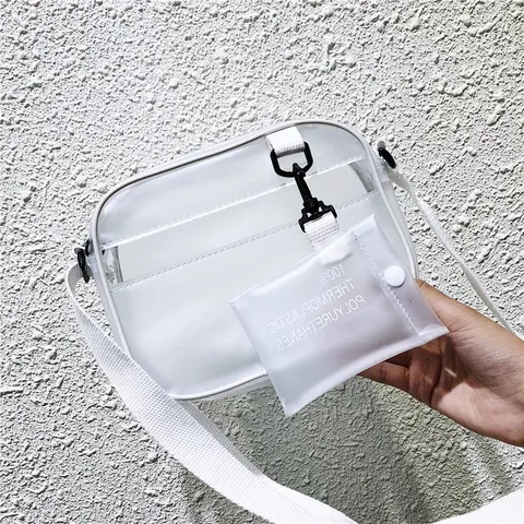 Γυναικεία Διαφανής Τσάντα Χιαστί PVC TPU Καλοκαιρινή Μικρή Τσάντα Ώμου Κορεατικό Στυλ Αδιάβροχη Τετράγωνη Τσάντα Ταχυδρόμου
