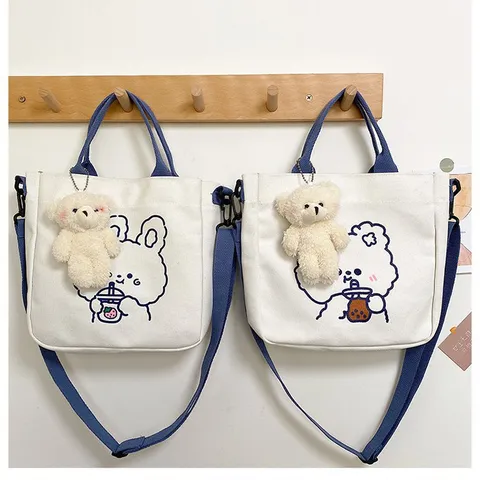 Japanischer Stil Niedlich Cartoon Leinwand Einkaufstasche Damen Große Kapazität Bedruckt Student Handtasche Schultertasche