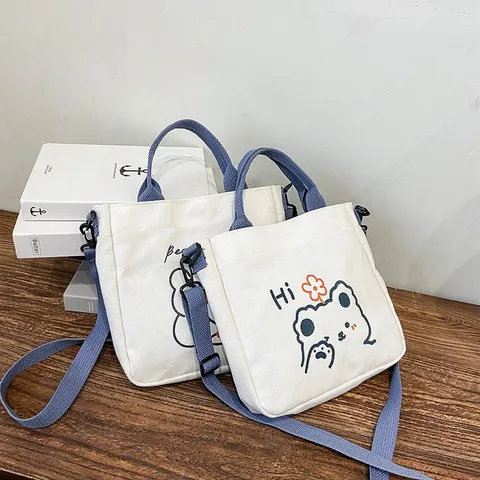 Japanischer Stil Niedlich Cartoon Leinwand Einkaufstasche Damen Große Kapazität Bedruckt Student Handtasche Schultertasche
