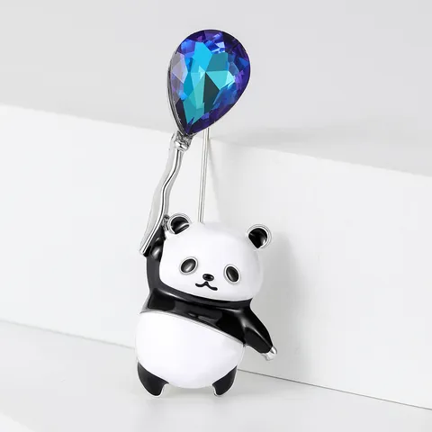 Cute Panda Balloon Brooch Alloy Enamel Rhinestone Animal Lapel Pin Gold Silver Panda Brooches For Women Fashion Jewelry Gift