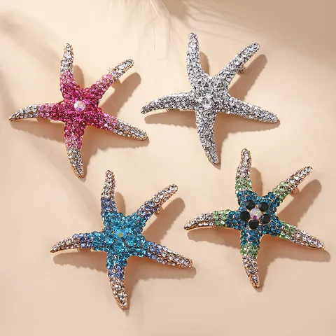 Koreaanse Stijl Mode Zeester Speld Voor Vrouwen Volledige Strass Zee Ster Corsage Ingelegde Legering Marine Sieraden Cadeau