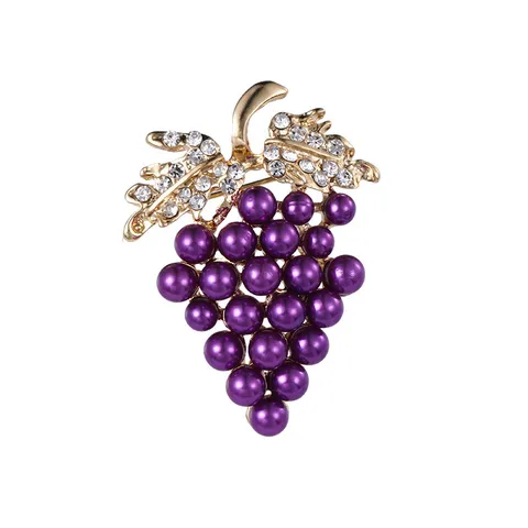 Korean Style Grape Brooch For Women Alloy Artificial Pearl Inlaid Rhinestone Fruit Corset Pin Elegant Clothing Jewelry Accessory Gift