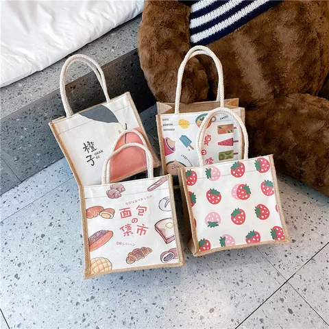 Damen Leinen Canvas Handtasche 2023 Graffiti Stil Nationale Trend Mode Casual Kleine Tote Bag Tragbare Lunchbag Handtasche