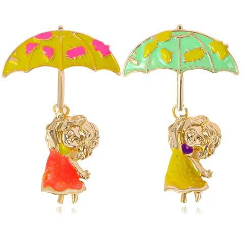 Cute Cartoon Girl Holding Umbrella Brooch Creative Enamel Drip Oil Pin Fashion Zinc Alloy Jewelry Women Kids Dress Accessories