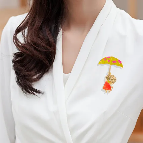 Cute Cartoon Girl Holding Umbrella Brooch Creative Enamel Drip Oil Pin Fashion Zinc Alloy Jewelry Women Kids Dress Accessories