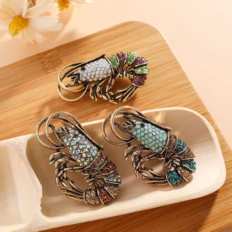 Vintage Legering Strass Kreeft Brooch Voor Vrouwen Overdreven Dier Broche Speld Feestelijke Partij Pak Decoratie Accessoires