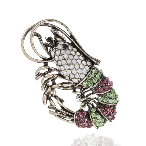 Vintage Legering Strass Kreeft Brooch Voor Vrouwen Overdreven Dier Broche Speld Feestelijke Partij Pak Decoratie Accessoires