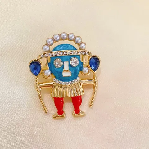 Broche de Chef Indien Vintage Épingle Alliage Exotique Strass Perle Artificielle Émail Personnalité Corsage Accessoires de Vêtement