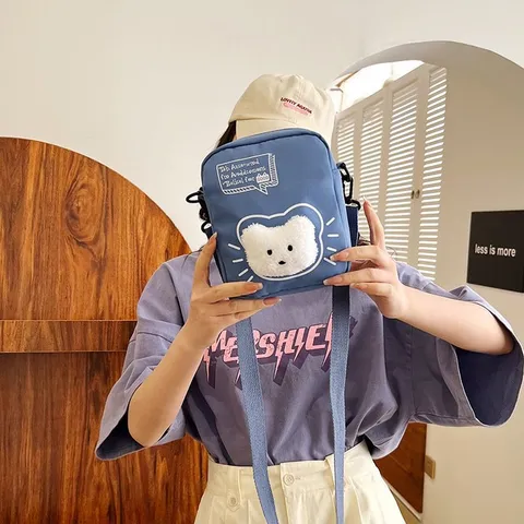 Bolso Bandolera Casual para Mujer de Nailon con Patrón de Gato de Dibujos Animados Pequeño Bolso de Hombro de Moda para Niñas Uso Diario