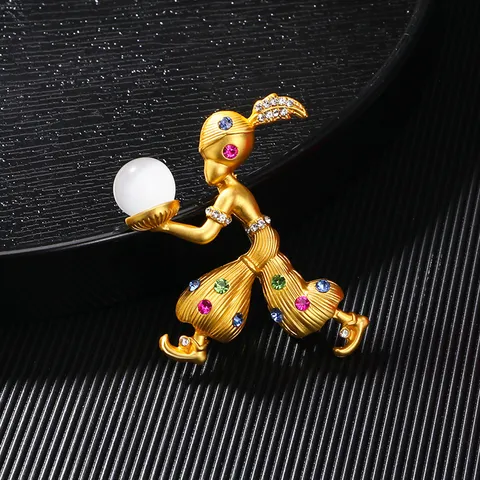 Vintage Sultan Brosche Goudlegering Gekleurde Strass Kunstparel Spelden Mat Goud Mythologische Figuur Brosche Voor Bruiloft Mannen Vrouwen
