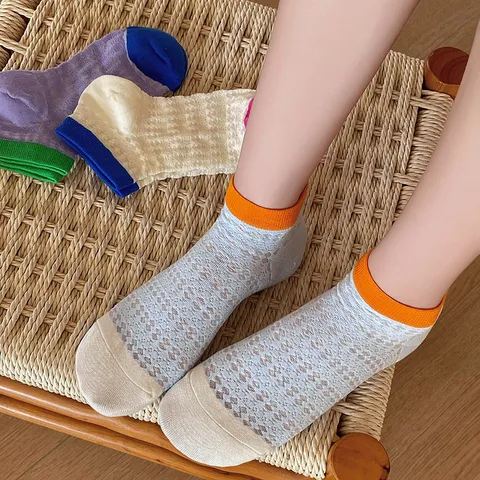 Women Hollow Breathable Candy Color Casual Short Socks Summer Low Cut Ankle Socks Cotton Soft Comfort Hosiery
