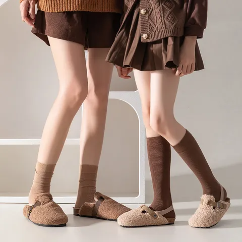 Damen Kinder Wadenstrümpfe Feine Gerippte Streifen Hochelastische Baumwolle Lässige Alltags Socken Familie Passende Strumpfwaren
