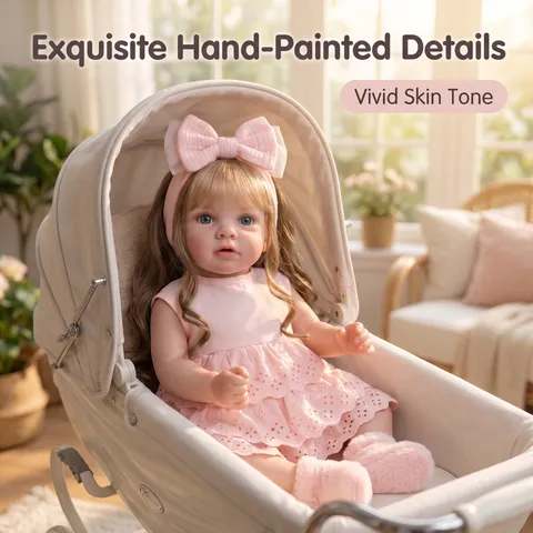 Lifelike 21 Inch Reborn Baby Doll Hand Painted Vinyl Girl Doll With Pink Princess Dress Curly Hair Missy Collection Gift