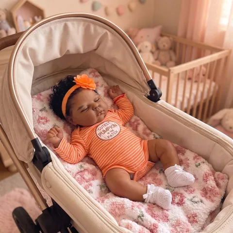 Reborn Baby Doll African American Simulation Sleeping Newborn Girl Vinyl Cloth Body Orange Striped Romper Pumpkin Floral Headband Gift