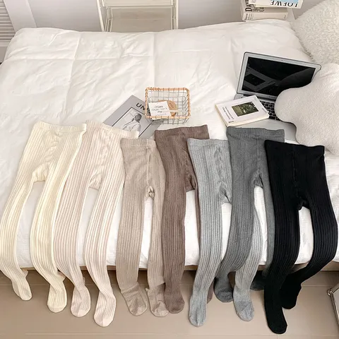 Medias de Mezcla de Algodón Acanalado para Mujer Elásticas Cálidas Cintura Alta Color Sólido Leggings Adelgazantes para Otoño Invierno Diario