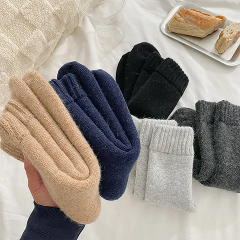 Heren Thermische Wolmix Crew Sokken Verdikte Effen Kleur Winter Warm Gezellige Dagelijkse Lange Sokken