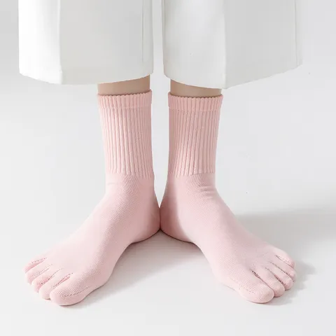 Damen Fünf-Zehen-Socken Japanisch Einfarbig Mittelhoch Baumwollsocken Atmungsaktiv Lässig Zehentrenner Socken