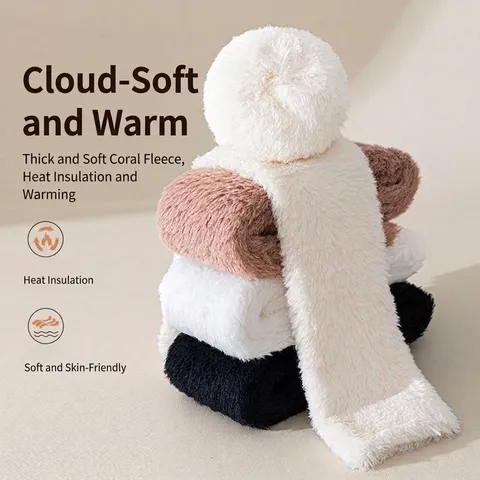 Women Thick Coral Fleece Sleeping Socks Winter Warm Long Tube Home Socks Soft Solid Color Fuzzy Thermal Over Knee Socks