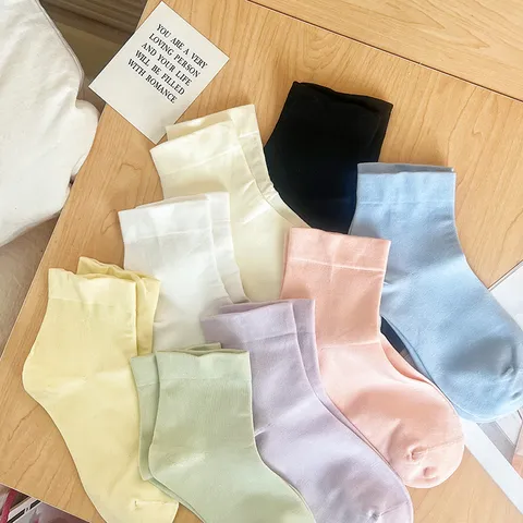 Damen Baumwollsocken Japanischer Minimalist Einfarbig Crew Socken Anti-Pilling Dünne Atmungsaktive Sommer Socken Für Damen Casual Wear