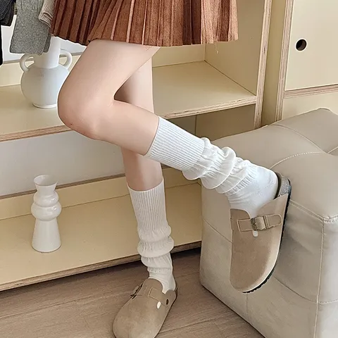 Women Solid Color Cotton Crew Socks Ribbed Stacked Long Socks Soft Sweat Absorbent Casual Fashion Hosiery