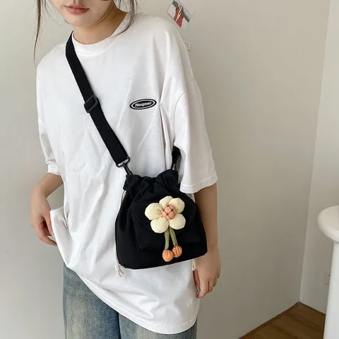 Japanischer Stil Segeltuch Kleine Umhängetasche Für Damen Süße Blumen Schultertasche Verstellbarer Gurt Mode Vielseitige Alltagstasche