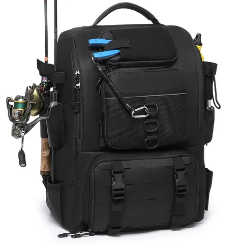 Large Capacity Multi-Functional Fishing Backpack Oxford Cloth Tactical Tackle Bag With Fishing Rod Holders For Anglers Outdoor Sports Double Shoulder Bag