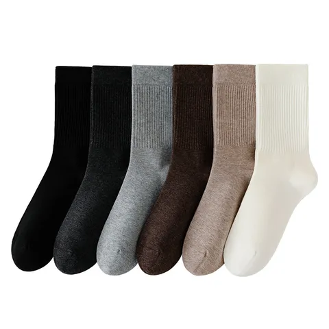 Chaussettes en Lana d'Hiver pour Hommes Couleur Unie Chaudes Polaire Brossée Éponge Épaissie Mi-Mollet Chaussettes Décontractées Affaires