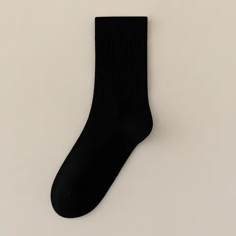 Chaussettes en Lana d'Hiver pour Hommes Couleur Unie Chaudes Polaire Brossée Éponge Épaissie Mi-Mollet Chaussettes Décontractées Affaires