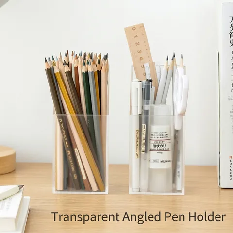 Minimalistischer Schräger Stifthalter Desktop Marker Organizer Große Kapazität Transparenter Kunststoff Schreibwaren Aufbewahrungsbox Für Büro Schule Haus