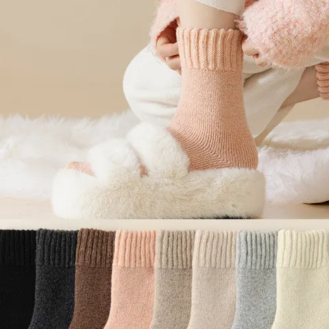 Dames Winter Warm Verdikte Wolmix Halve Kousen Effen Kleur Zachte Badstof Thermisch Casual Sokken