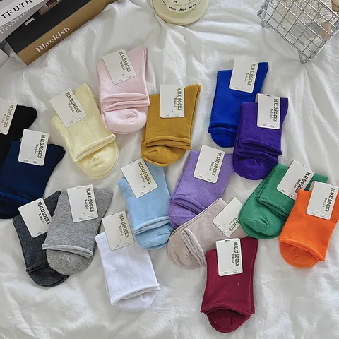 Damen Koreanischer Stil Einfarbig Slouch Socken Rollrand Atmungsaktiv Baumwolle Lässig Kurz Crew Socken Täglich Tragen Gemütlich Knöchelstrümpfe
