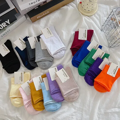 Damen Koreanischer Stil Einfarbig Slouch Socken Rollrand Atmungsaktiv Baumwolle Lässig Kurz Crew Socken Täglich Tragen Gemütlich Knöchelstrümpfe