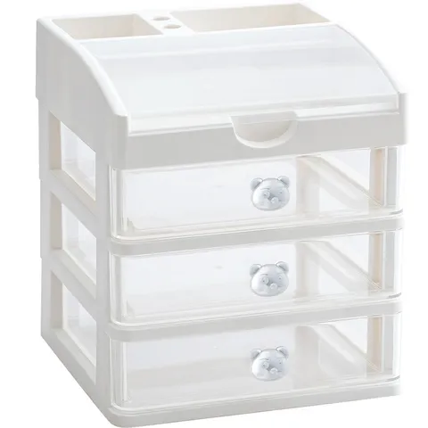 Süßer Cartoon Bärengriff Schreibtisch Aufbewahrungsbox Klarer Kunststoff Schublade Schreibwaren Organizer Transparent Mehrschichtiger Stifthalter Für Büro Schule