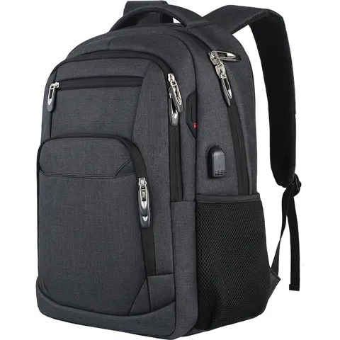 Large Capacity Men's Business Backpack Waterproof Laptop Bag with USB Charging Port Reflective Stripe Polyester Daypack