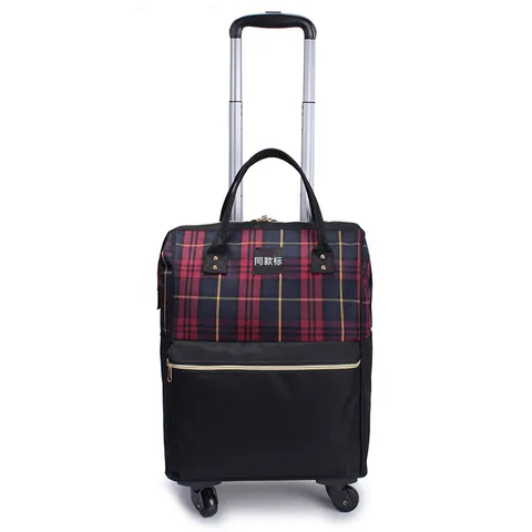 Plaid Oxford Cloth Rolling Travel Bag with Universal Wheels Trolley Luggage Case and Matching Handbag Multipurpose Suitcase for Travel