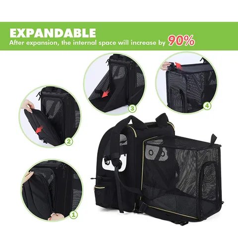 Expandable Pet Carrier Backpack Nylon Breathable Mesh Cat Dog Travel Bag With Transparent Window Foldable Outdoor Carrier