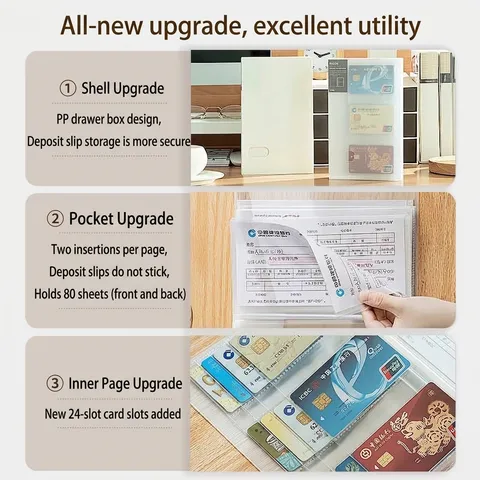 Modern Minimalist Plastic Receipt Holder Multipurpose Clear Pages Organizer Book For Bank Deposit Receipts Cards Document Storage