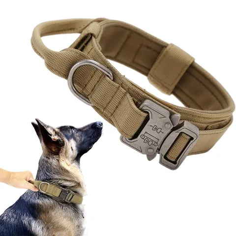Adjustable Tactical Dog Collar Heavy Duty Nylon Pet Training Collar With Control Handle Metal Buckle For Large Medium Dogs Outdoor Camouflage Halloween Style