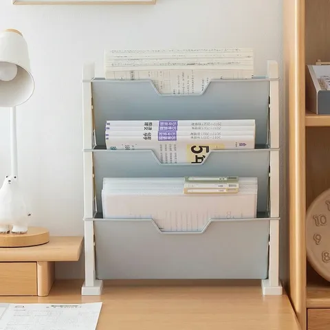 Scaffale di Stoccaggio per Documenti da Scrivania a Inserimento Obliquo Multistrato Organizer per Scrivania in Plastica per Ufficio Studenti
