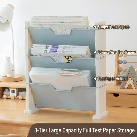 Scaffale di Stoccaggio per Documenti da Scrivania a Inserimento Obliquo Multistrato Organizer per Scrivania in Plastica per Ufficio Studenti