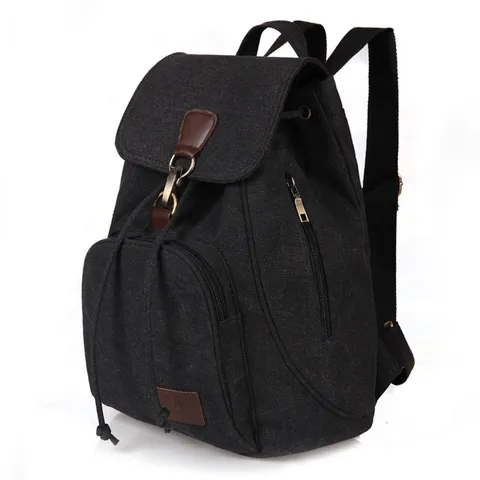 Vintage Canvas Backpack Lightweight Drawstring Multi-pocket Casual School Bag For Women Men Outdoor Travel University Students
