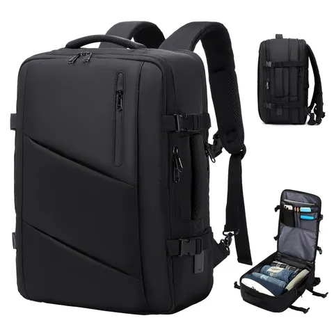 Heren Uitbreidbare Zakelijke Reisrugzak Grote Capaciteit 16 Inch Laptop Tas Waterdicht USB Oplaadpoort Woon-werk Rugzak Zwart