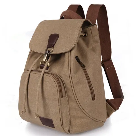 Vintage Canvas Backpack Lightweight Drawstring Multi-pocket Casual School Bag For Women Men Outdoor Travel University Students