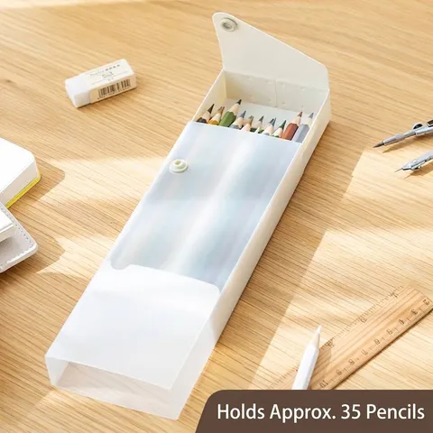 Minimalist Clear Plastic Pencil Case For Students Multi-functional Stationery Organizer Box With Snap Button Closure Desktop Case