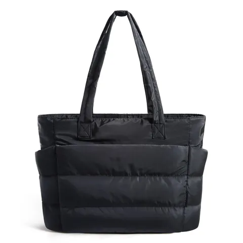 Women Fashion Large Capacity Quilted Puffer Tote Bag Lightweight Polyester Laptop Travel Bag Multi-Pocket Handbag