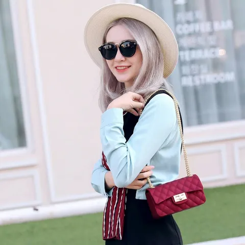 Women Matte Frosted Jelly Bag Quilted Chain Crossbody Bag Square Silicone Shoulder Bag With Metal Lock Elegant Fashion Messenger Bag