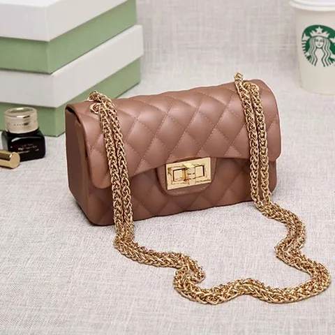 Women Matte Frosted Jelly Bag Quilted Chain Crossbody Bag Square Silicone Shoulder Bag With Metal Lock Elegant Fashion Messenger Bag