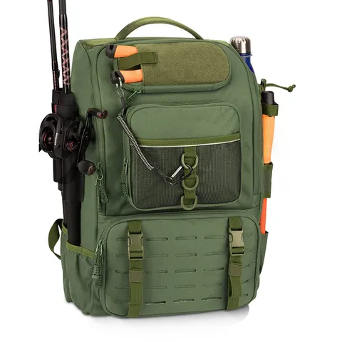 Professional Outdoor Lure Fishing Backpack Durable Oxford Cloth Multi-functional Fishing Gear Storage Bag With Rod Holder Tactical Backpack For Anglers